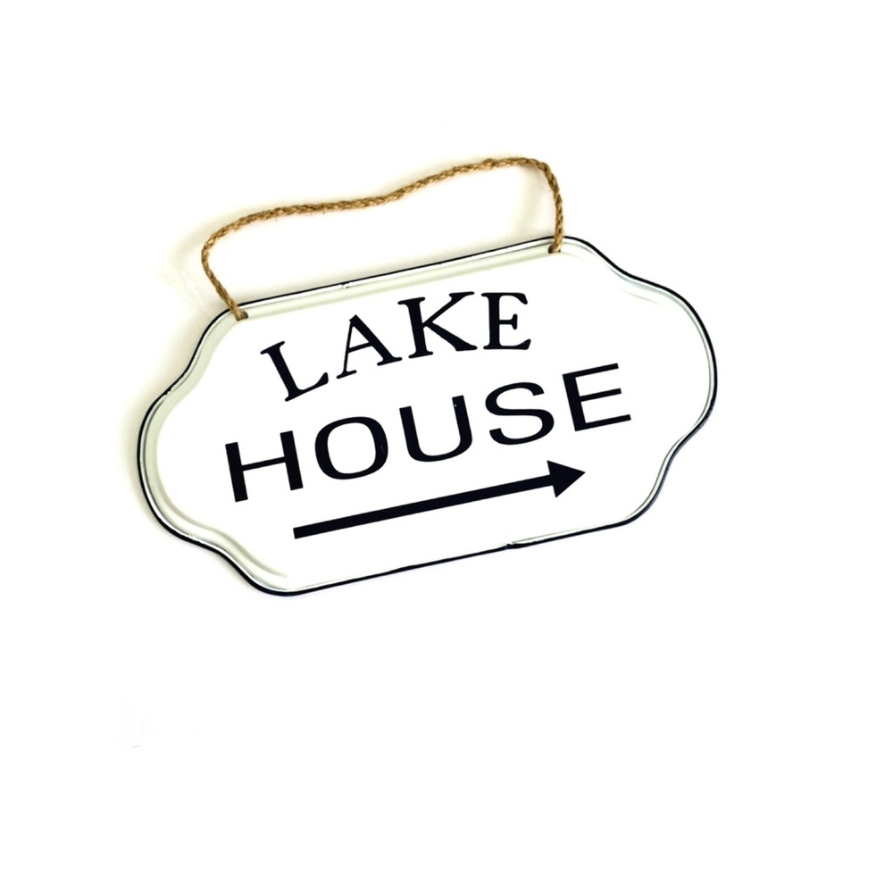 Lake House Sign Home Decor Shabby Chic White Black